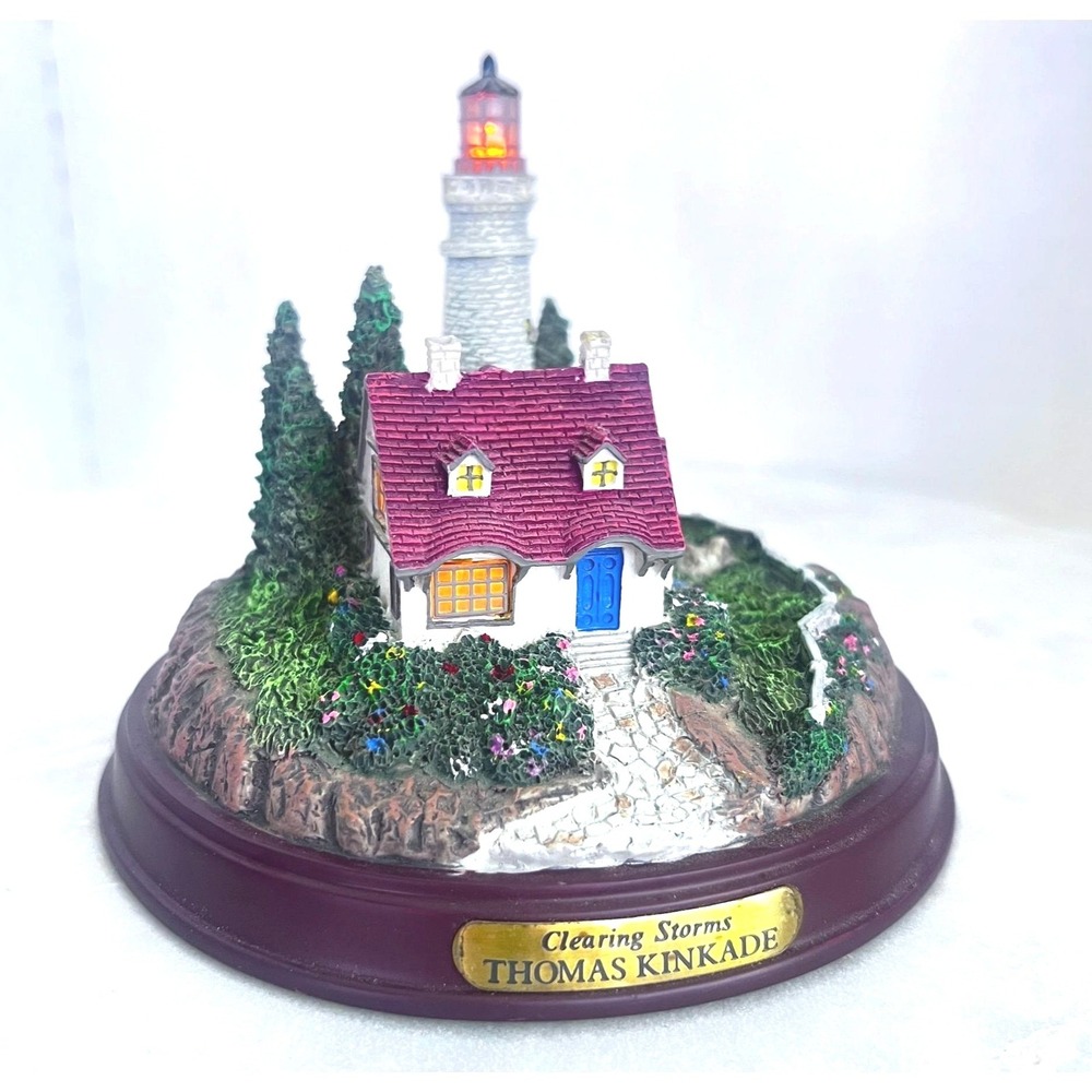 Thomas Kinkade Clearing Storms Lighthouse Cottage Collectible 4.5" Hand Painted